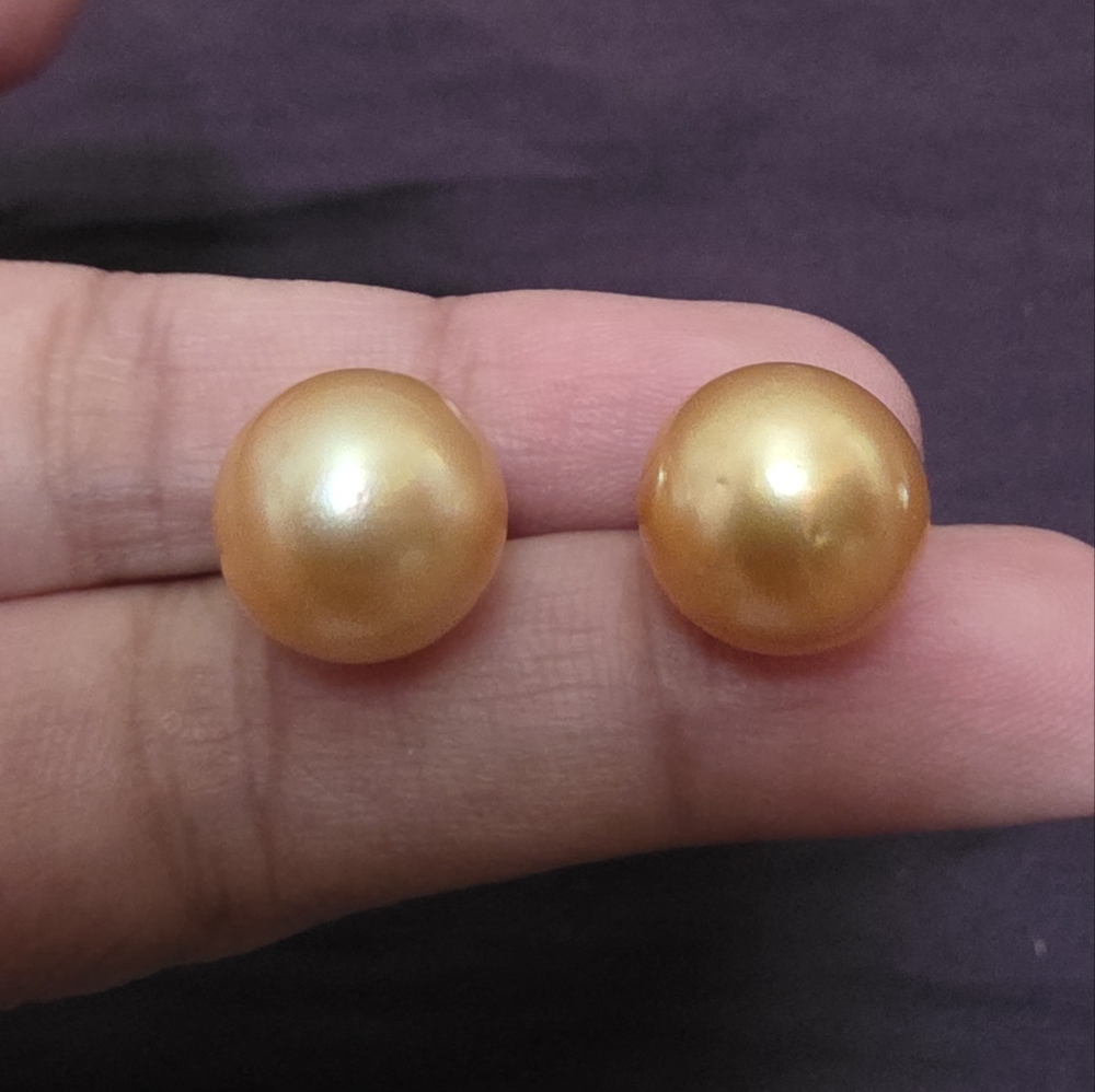 18k Solid Gold Genuine South Sea Pearl Earrings 12mm